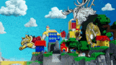 a cartoon drawing of a castle made of lego blocks