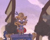 a cartoon cat wearing glasses is sitting on a bucket