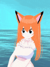 a cartoon girl with orange hair and cat ears