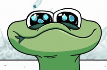 a cartoon frog with bubbles in his eyes
