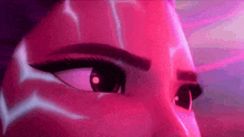 a close up of a woman 's eyes in a pink and purple background .