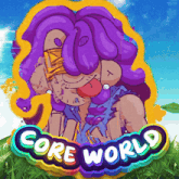 a logo for core world with a cartoon character on it