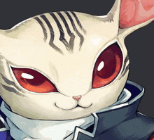 a drawing of a cat with red eyes
