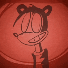 a black and white drawing of a cartoon character with big eyes
