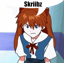 a cartoon girl with a speech bubble that says skriibz on it