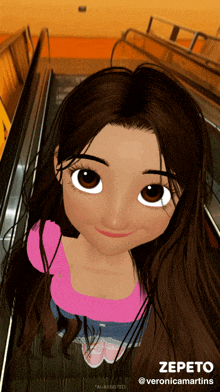 a picture of a girl on an escalator with the name zepeto