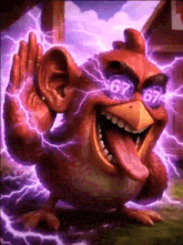 a cartoon angry bird wearing glasses with the number 67 on them