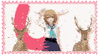 a girl with antlers is surrounded by deer and a letter l
