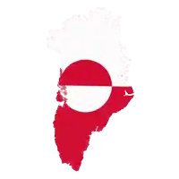 a map of greenland with a red and white circle