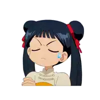a cartoon drawing of a girl with pigtails and a tear running down her face