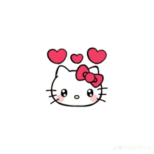 a drawing of a hello kitty with hearts coming out of her eyes .