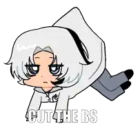a drawing of a girl with the words cut the bs written below her