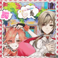 a picture of two anime characters with a speech bubble that says i have a question