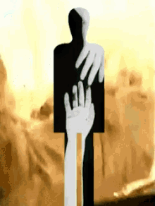 a black and white silhouette of a person with a hand reaching out towards it