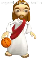 a cartoon of jesus playing with a basketball with the words respect jesus below him