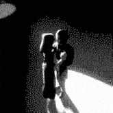 a black and white drawing of a person standing on a hill