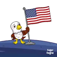 a bald eagle holding an american flag with the words happy 4th behind him