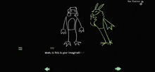 a black screen with a green drawing of a monster and the word ar on it