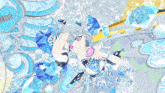 a girl in a blue and white dress with the word arata on the top