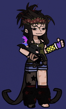 a girl with a flower crown on her head is holding a bat