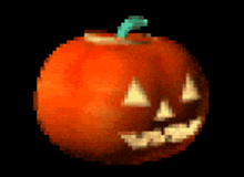 a pixelated image of a pumpkin with a smiley face carved into it