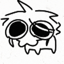 a black and white drawing of a cartoon character 's face with glasses .