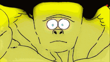 a cartoon of a green hulk with a black hair and a purple background
