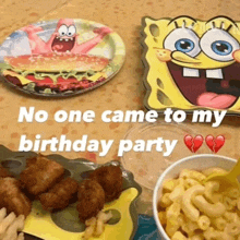 a spongebob paper plate with a hamburger on it