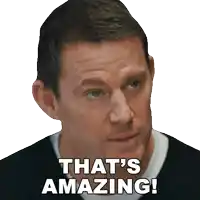 a man says " that 's amazing " in front of a white background