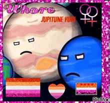 a picture of a planet with a sad face and the words whore jupitune yuri