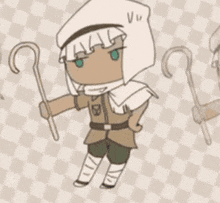 a cartoon drawing of a boy holding a stick and a bird