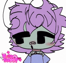 a drawing of a girl with purple hair and the words kezao skrat on the bottom