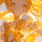 a girl in a yellow dress with a heart shaped bow