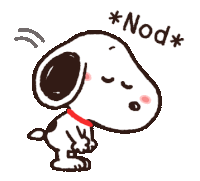 a cartoon drawing of snoopy with the words " * nod * " below him