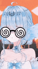 a drawing of a girl with a swirl on her glasses