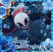 a picture of a grim reaper holding a microphone with the words good morning written on it