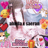 a pixel art of a man and woman with the words happy birthday almila x saeran