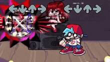 a cartoon character is playing a video game with a girl .