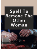 a woman sitting at a table with a candle and a spell to remove the other woman