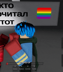 a cartoon character is pumped up in front of a sign that says kto ochital tot