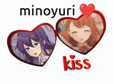 minoyuri kiss with two hearts and a heart in the middle