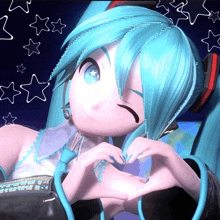 hatsune miku making a heart with her hands
