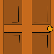 a cartoon drawing of a door with a knife sticking out of it