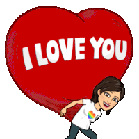 a cartoon woman is carrying a large heart that says i love you