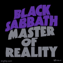 black sabbath master of reality is written in purple and white