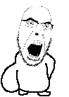 a black and white drawing of a man with glasses and a beard screaming .