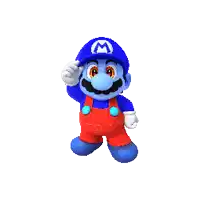 a blue mario with a white m on his cap