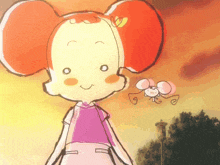a cartoon drawing of a girl with big ears and a mouse