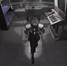 a drawing of a man standing in a room with a keyboard
