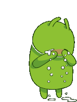 a pixel art of a green frog crying